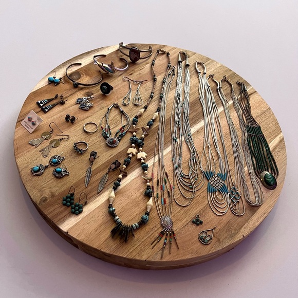 Vintage Navajo Liquid Silver Turquoise Heishi Sterling Silver Graduated Necklace - Picture 3 of 11